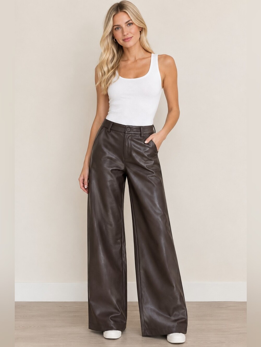 Parker Dark Brown Faux Leather Wide Leg Pants Size 8 NWT
